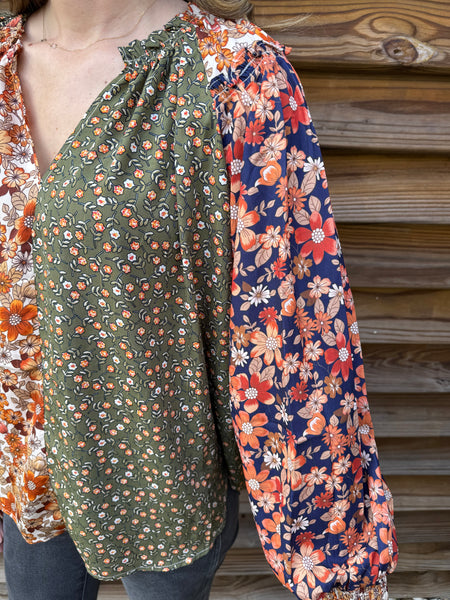 Ollie Olive Mix Floral Fall Blouse