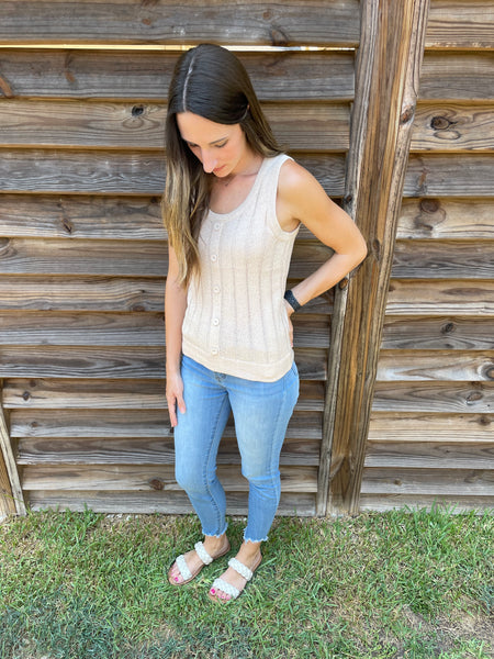 Callie Cozy Ribbed Sweater Tank - Cream