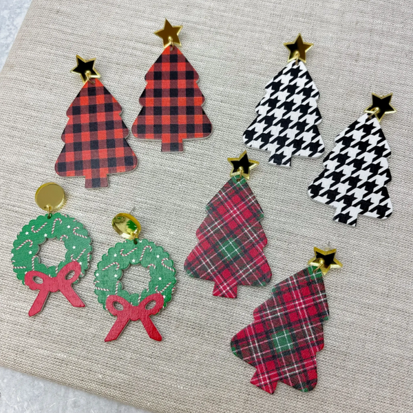 Christmas Tree Dangle Earrings - Multiple Colors