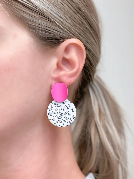 Black, White, & Pink Geometric Clay Dangle Earrings