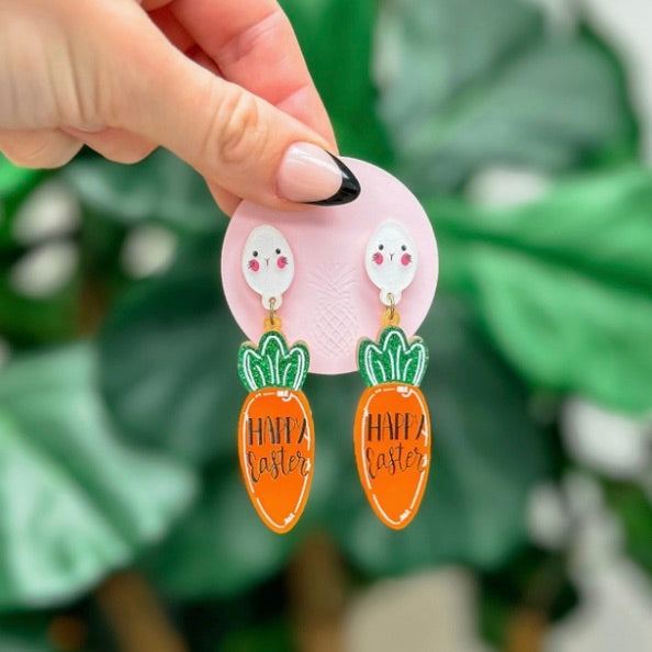 Happy Easter Rabbit & Carrot Dangle Earrings
