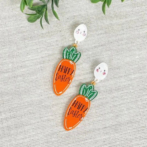 Happy Easter Rabbit & Carrot Dangle Earrings