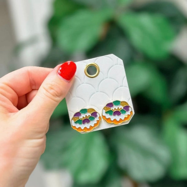 Glitter Enamel King Cake Stud Earrings