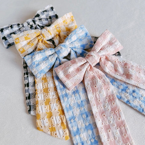 Daisy Picnic Gingham Bow Hair Clip - Multiple Colors