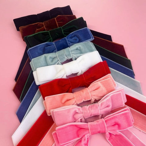 Velvet Ribbon Hair Bow Clip - Multiple Colors
