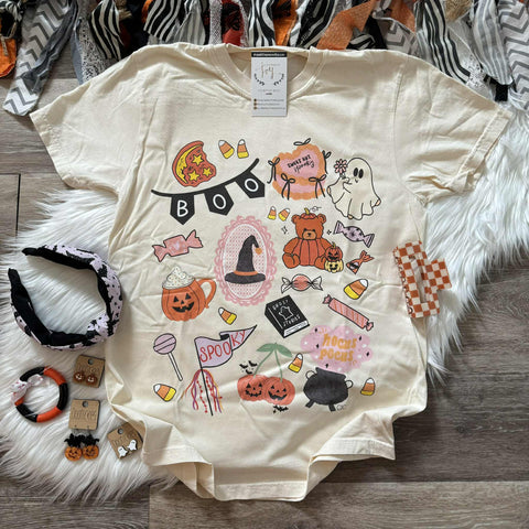 Boo Halloween Collage Ivory Tee