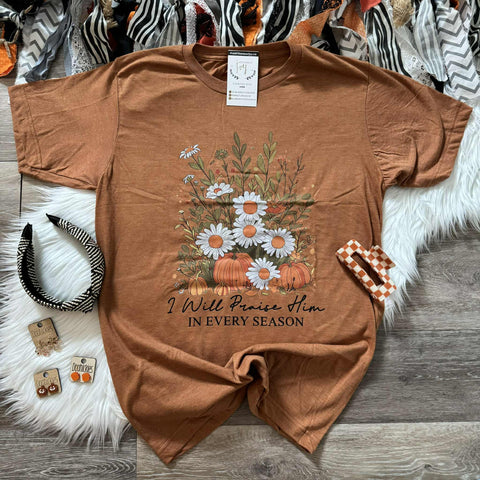 I Will Praise Him Floral Pumpkin Tee