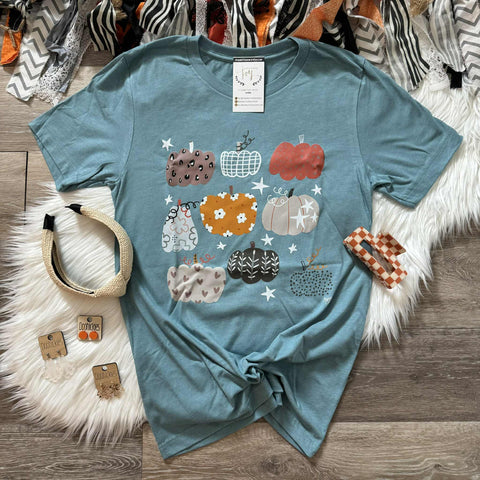 Pattern Pumpkins Blue Sage Tee