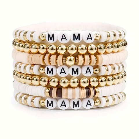 MAMA Neutral & Gold Beaded Bracelet Set