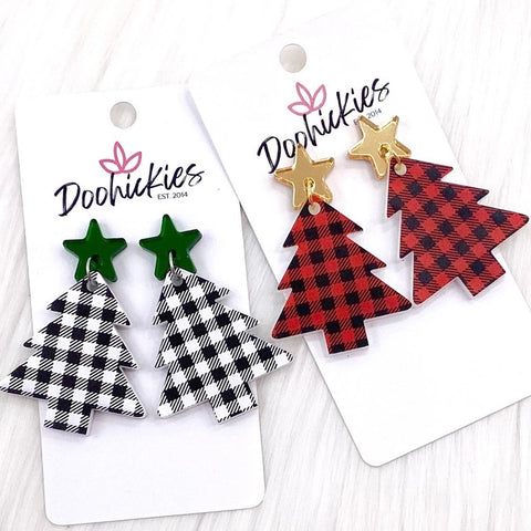 Plaid Tree Acrylic Dangle Earrings - Multiple Colors