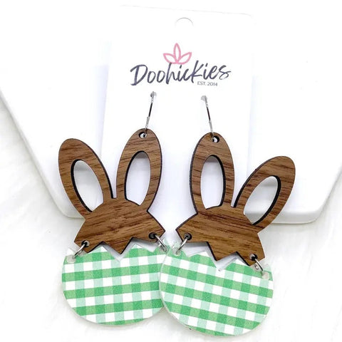 Hatching Hares Gingham Dangle Earrings - Green
