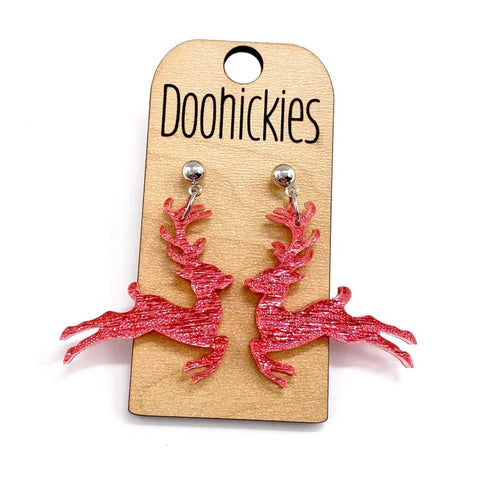 Pink Leaping Reindeer Acrylic Earrings