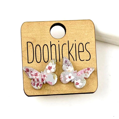 Pink Floral Butterfly Stud Earrings