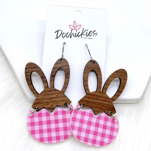 Hatching Hares Gingham Dangle Earrings - Multiple Colors