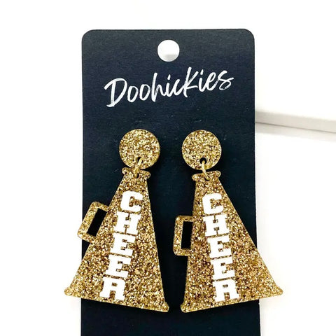Cheer Megaphone Gold Glitter Dangle Earrings