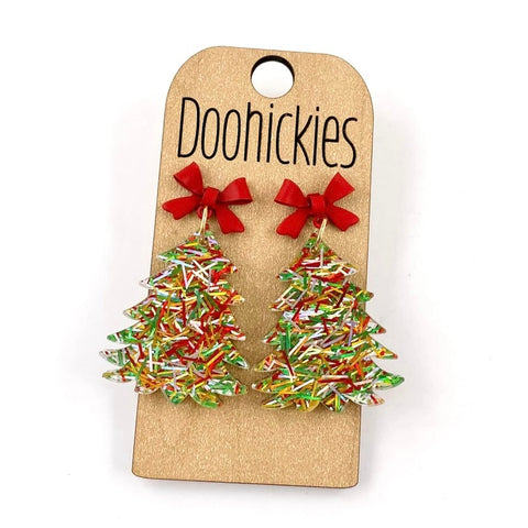 Festive Tree Bows Acrylic Earrings