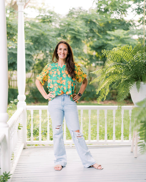 The Ginny Green & Yellow Embroidered Blouse