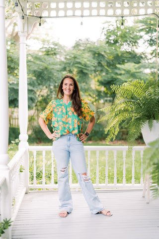 The Ginny Green & Yellow Embroidered Blouse