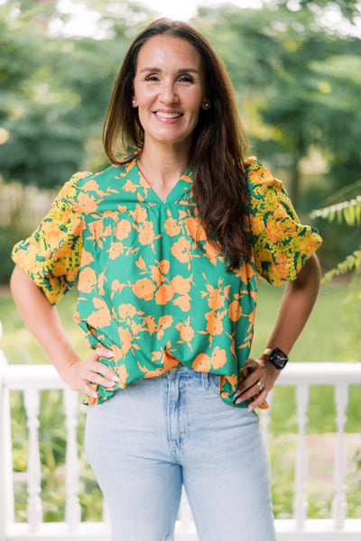 The Ginny Green & Yellow Embroidered Blouse