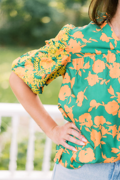 The Ginny Green & Yellow Embroidered Blouse