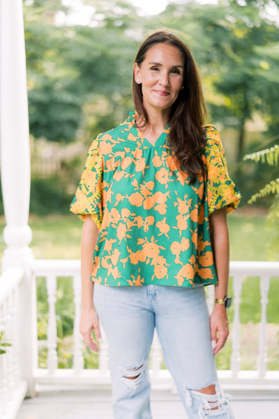 The Ginny Green & Yellow Embroidered Blouse