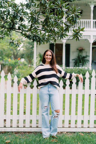 The Sarah Black & Cream Long Sleeve Sweater Top