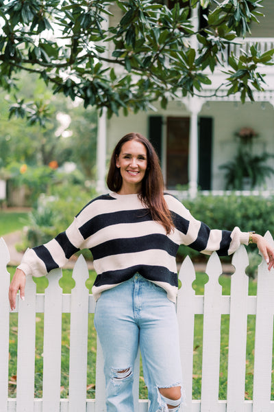 The Sarah Black & Cream Long Sleeve Sweater Top