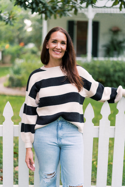 The Sarah Black & Cream Long Sleeve Sweater Top