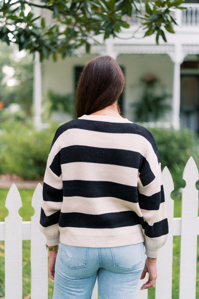 The Sarah Black & Cream Long Sleeve Sweater Top