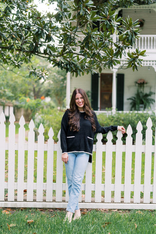 The Simone Scalloped Black & White Sweater Top
