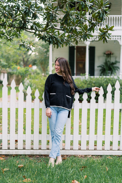 The Simone Scalloped Black & White Sweater Top