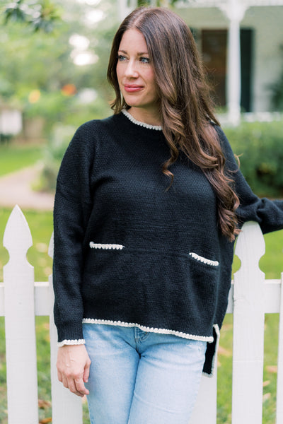 The Simone Scalloped Black & White Sweater Top