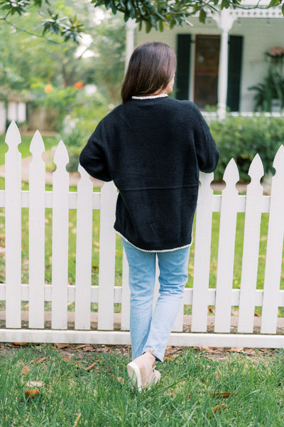 The Simone Scalloped Black & White Sweater Top