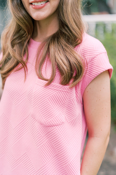 Tatum Textured Pocket Dress - Bubblegum Pink