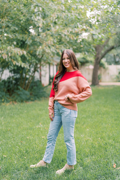 Ruby Red & Camel Retro Sweater