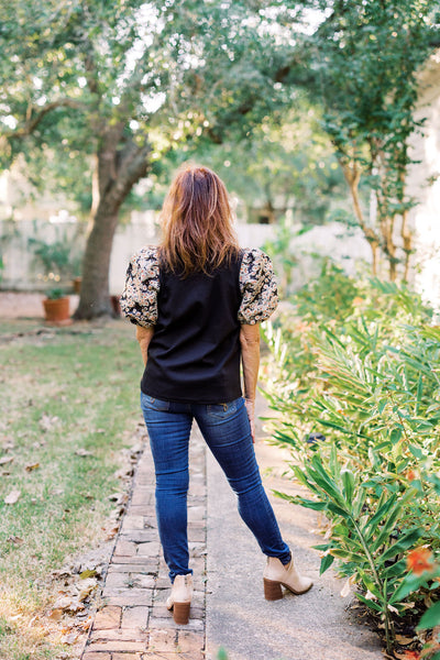 Fearless & Floral Black Puff Sleeved Blouse