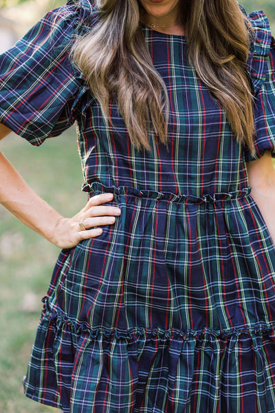 Notable Navy Tiered Plaid Babydoll Dress