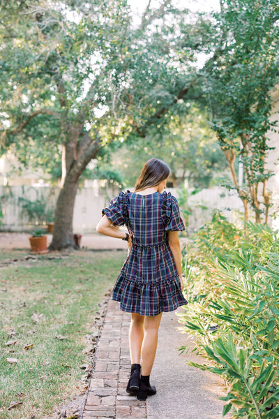 Notable Navy Tiered Plaid Babydoll Dress