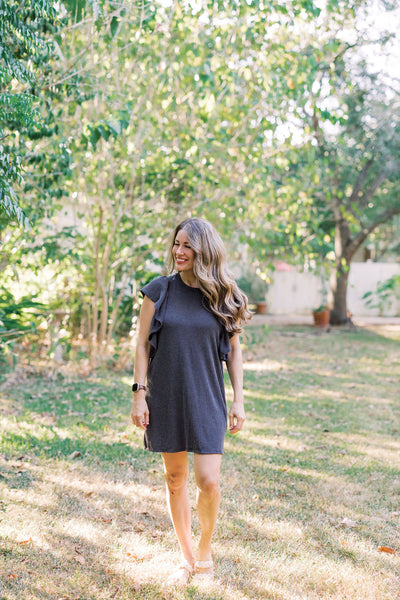 Mad About You Ribbed Ruffled Dress - Charcoal