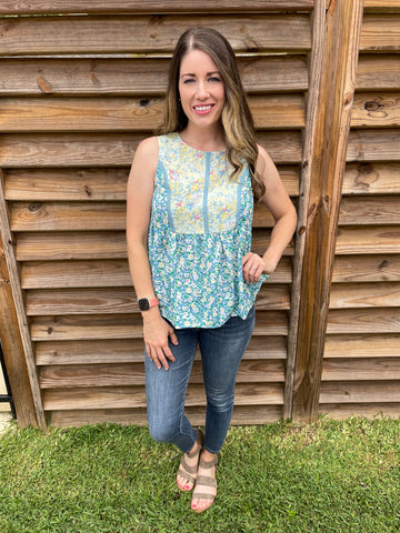 Start Looking Blue & Yellow Floral Tank Blouse